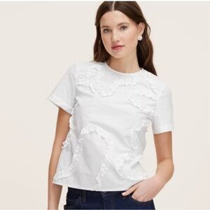 Kate Spade White Ruffled Boxy T-Shirt